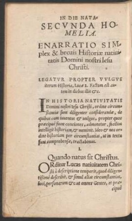 Secunda Homelia. Enarratio Simplex & brevis Historiae nativitatis Domini nostri Iesu Christi.