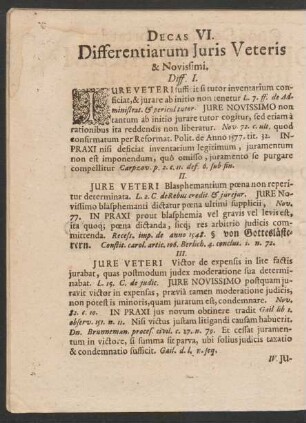 Decas VI. Differentiarum Iuris Veteris & Novissimi.