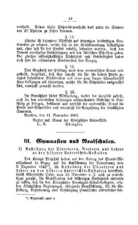 Anstellung der Directoren, Rectoren und Lehrer an den höheren Unterrichts-Anstalten : [III. Gymnasien und Realschulen]