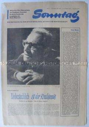 Kulturpolitische Wochenzeitung "Sonntag" u.a. über die Malerei in der DDR