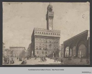 Ansicht der Piazza della Signoria mit Palazzo Vecchio und Loggia dei Lanzi