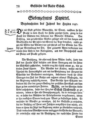 Siebenzehntes Kapittel. Begebenheiten des Jahres der Hegira 1140.