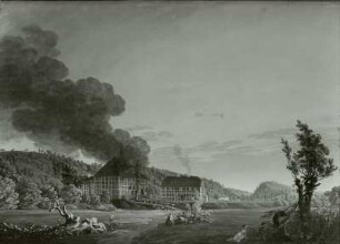 Die Glasshütte in Potschappel im Plauenschen Grund, gehörig dem Reichsgrafen von Hagen : Glashütte in Potschappel, Gemälde 1799