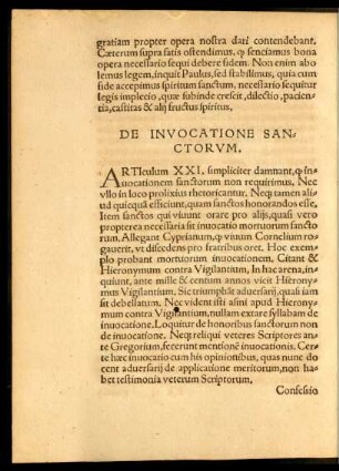De Invocatione Sanctorum.