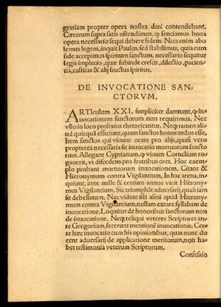 De Invocatione Sanctorum.