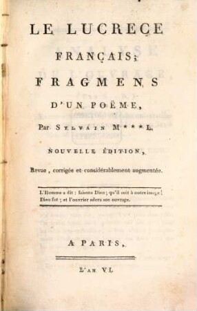 Le Lucrece français : fragmens d'un poëme