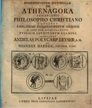 Diss. hist. de Athenagora, Atheniensi philosopho Christiano