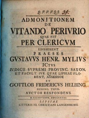Admonitionem de vitando periurio, quae fit per clericum