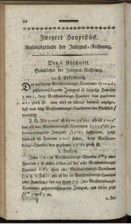 Zweytes Hauptstück. Anfangsgründe der Integral-Rechnung.