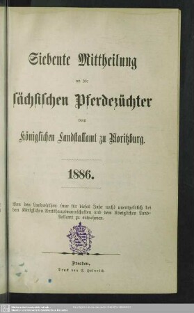7.1886: Mittheilung an die sächsischen Pferdezüchter