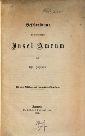 Beschreibung der nordfriesischen Insel Amrum : Mit einer Abbildung und einer antiquarischen Karte