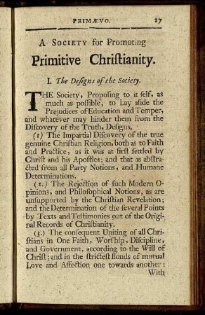 A Society for Promoting Primitive Christianity.