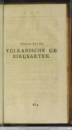 Vierte Klasse. Vulkanische Gebirgsarten