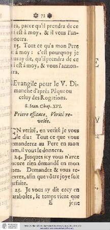 L'Evangile pour le V. Dimanche d'aprés Pâque ou celuy des Rogations