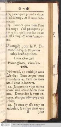 L'Evangile pour le V. Dimanche d'aprés Pâque ou celuy des Rogations