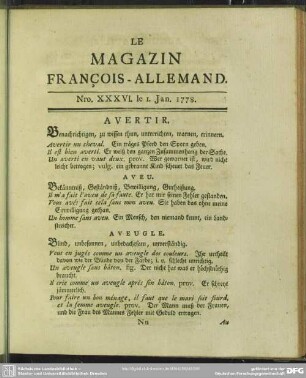 Nro. XXXVI. le I. Jan. 1778
