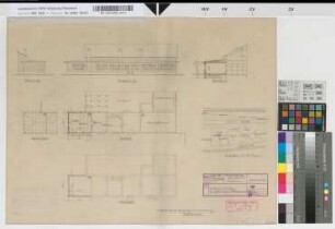 Bootshaus Werden: Erweiterung der Wärterräume: Ansicht, Grundriß, Schnitt, Lageplan, M. 1:100 und M. 1:1.000 Hgü, Sknr.: 1, Fanr.: 13, Bunr.: 4