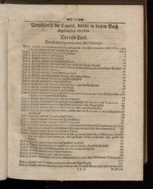 Verzeichnis der Capitel, welche in diesem Buch abgehandelt werden