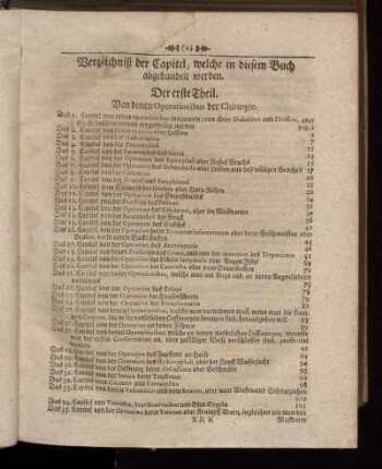 Verzeichnis der Capitel, welche in diesem Buch abgehandelt werden