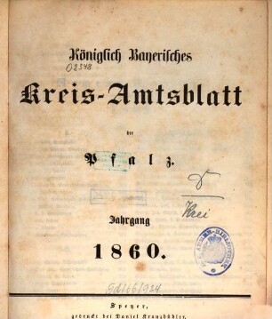 Königlich-bayerisches Kreis-Amtsblatt der Pfalz. 1860