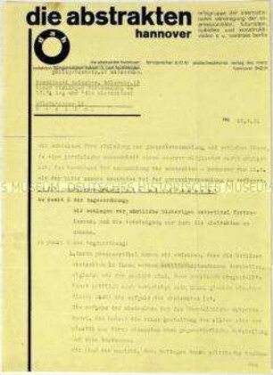 Schreiben der Künstlervereinigung "die abstrakten hannover" an den Maler Oskar Nerlinger zu einer Generalversammlung der Künstlervereinigungen "Die Abstrakten" - Sachkonvolut