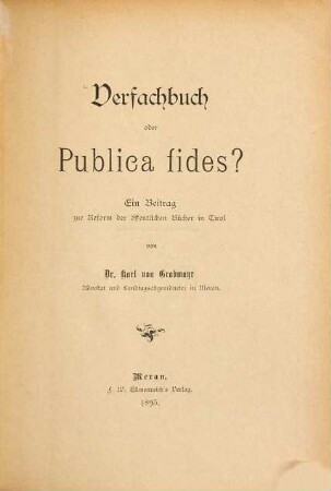 Verfachbuch oder Publica fides?