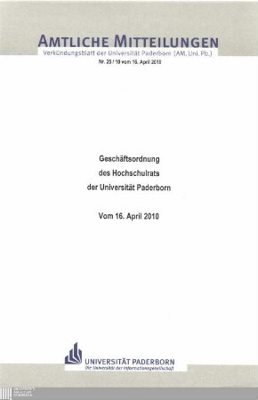 Geschäftsordnung des Hochschulrats der Universität Paderborn : vom 16. April 2010