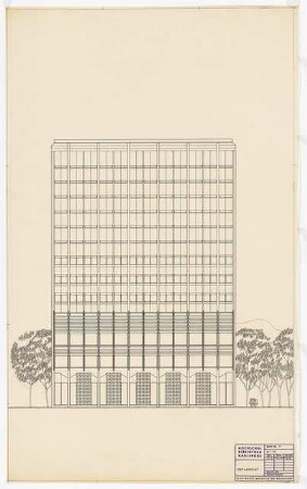 Hochschulbibliothek, Karlsruhe Neubau: Ostansicht, 1:100