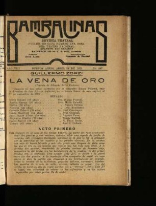 La vena de oro : comedia en tres actos