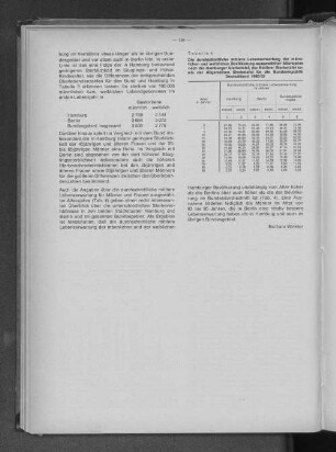 Tabelle 4: Die durchschnittliche mittlere Lebenserwartung der männlichen und weiblichen Bevölkerung ausgewählter Altersjahre nach der Hamburger Sterbetafel, der Berliner Sterbetafel sowie der Allgemeinen Sterbetafel für die Bundesrepublik Deutschland 1960/62