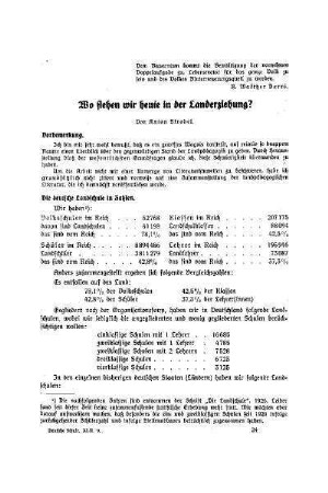 Wo stehen wir heute in der Landerziehung?