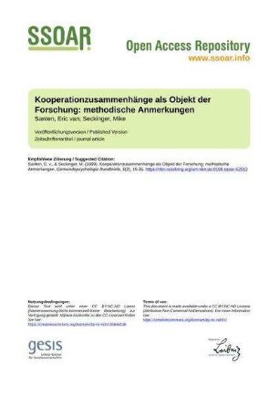 Kooperationzusammenhänge als Objekt der Forschung: methodische Anmerkungen