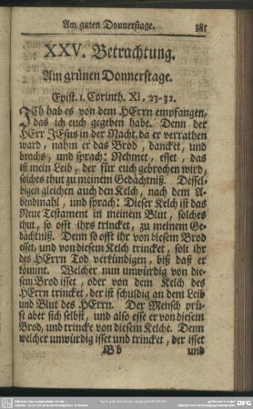 XXV. Betrachtung. Am grünen Donnerstage. Epist. I. Corinth. XI, 23-32