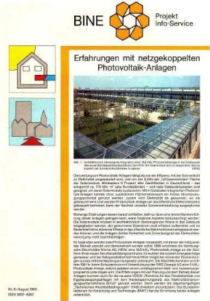 Erfahrungen mit netzgekoppelten Photovoltaik-Anlagen.