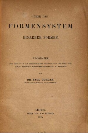 Über das Formensystem binärer Formen