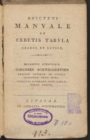 Epicteti Manvale Et Cebetis Tabvla