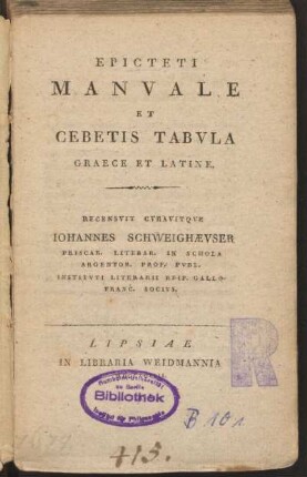 Epicteti Manvale Et Cebetis Tabvla