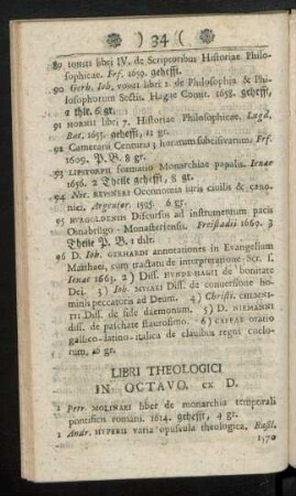 Libri Theologici In Octavo ex D.