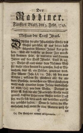 Fünfftes Blatt, den 3. Febr. 1742.