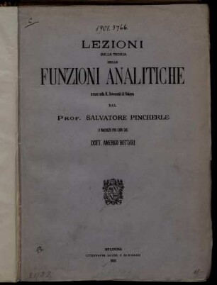 Lezioni sulla teoria delle funzioni analitiche