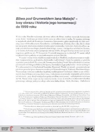 Bitwa pod Grunwaldem Jana Matejki - losy obrazu i historia jego konserwacji do 1999 roku