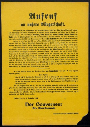 Aufruf an unsere Bürgerschaft. : Wie schwer sich jede Unbesonnenheit und Pflichtvergessenheit rächen kann [...]