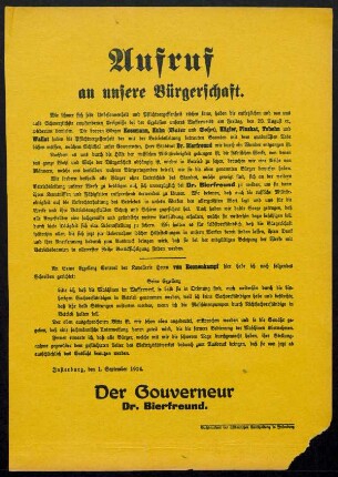 Aufruf an unsere Bürgerschaft. : Wie schwer sich jede Unbesonnenheit und Pflichtvergessenheit rächen kann [...]