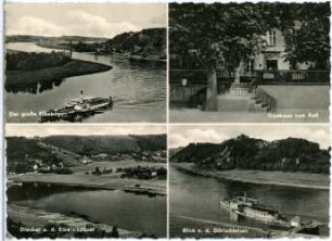 Diesbar. Diesbar, Löbsal, Gasthaus zum Roß, Elbe mit Dampfer
