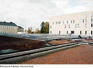 Baustelle Sächsische Landesbibliothek - Staats- und Universitätsbibliothek Dresden, Zentralbibliothek. Gestaltung der Außenanlagen zwischen Nordriegel und Südriegel : Dresden-Räcknitz, Zellescher Weg 18. Baustelle Sächsische Landesbibliothek - Staats- und Universitätsbibliothek Dresden, Zentralbibliothek. Gestaltung der Außenanlagen zwischen Nordriegel und Südriegel