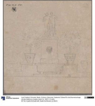 Berlin. Schloss Glienicke, Gartenhof. Entwurf für die Brunnenanlage mit der Ildefonso-Gruppe