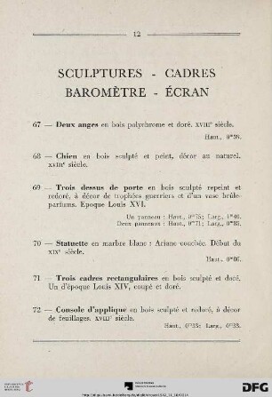 Sculptures – Cadres – Baromètre – Écran (Nr. 67-77)