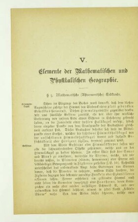 V. Elemente der Mathematischen und Physikalischen Geographie