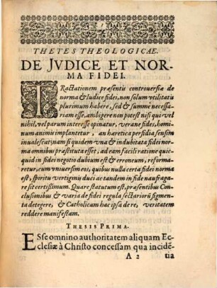 Theses Theologicae De Norma Et Jvdice Fidei