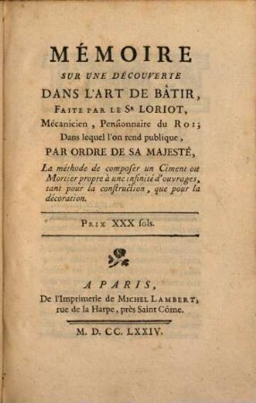 Mémoire sur une Découverte dans l'art de Bâtir